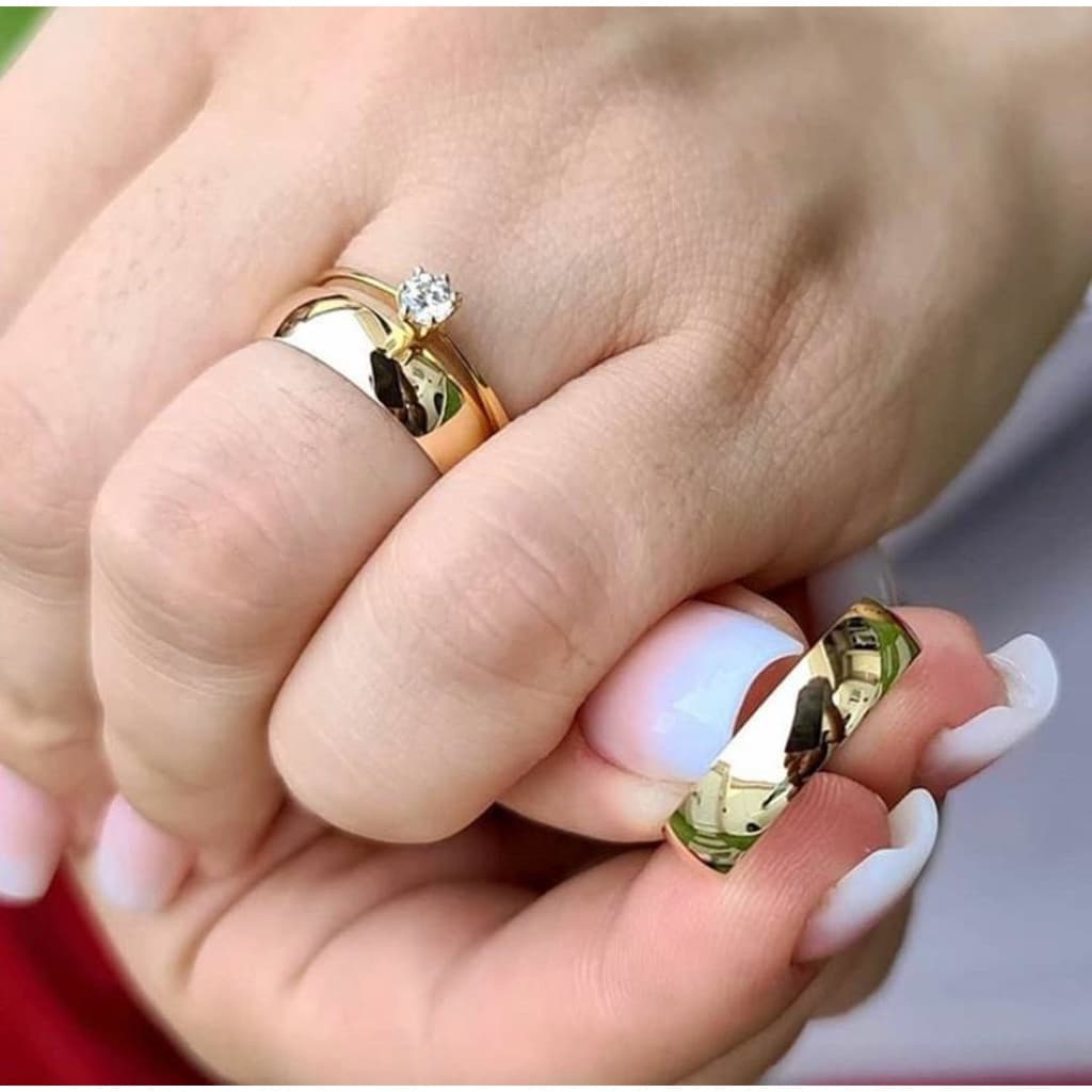 Alianças Par Casamento OURO 18K Banho 6mm Antialergica 3 itens