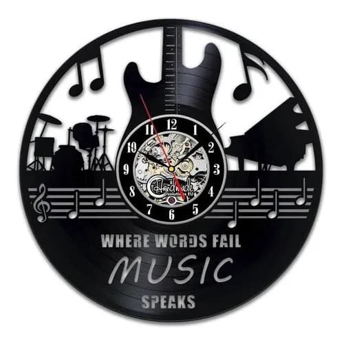 Música Music - Relógio Disco De Vinil Decoração