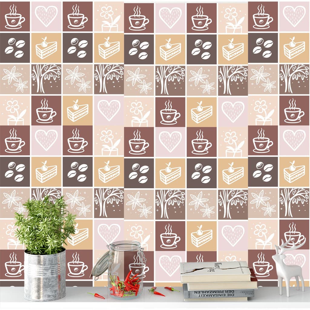 Adesivo de Parede Azulejo Café em Tons de Bege 1,00 mt