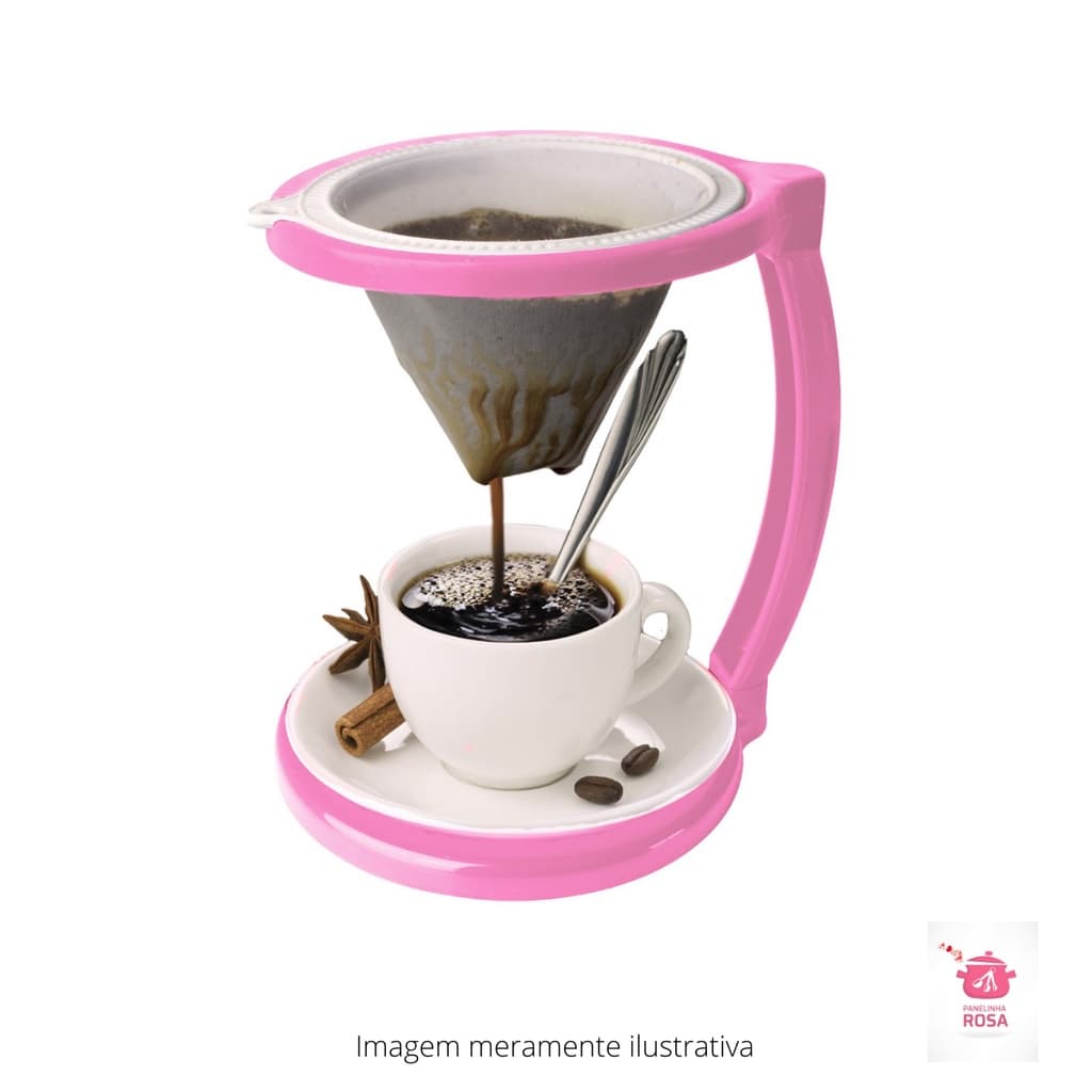 Coador de Café conjunto na cor Rosa acompanha suporte e coador
