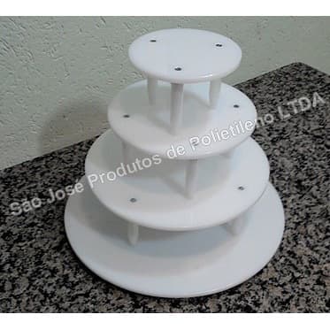 Kit Suporte Para Bolo Redondo De 4 Andares Tipo Banquinho