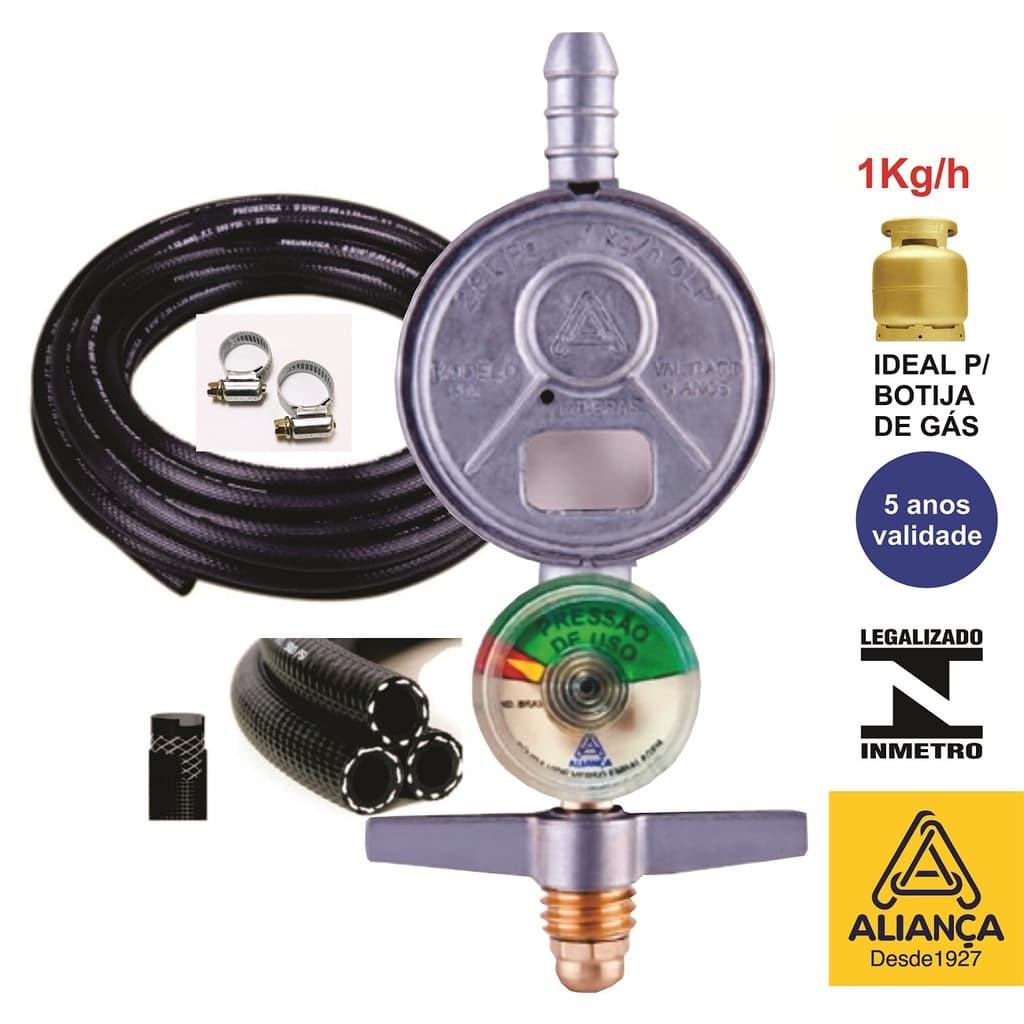 Kit 1,5m Mangueira Registro 505 visor Aliança Cozinha Fogão