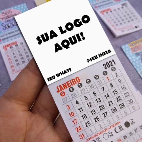 Mini Calendário Personalizado 2027 - de 40 a 200 unidades