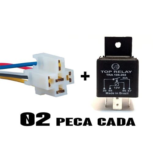 Rele Auxiliar 4 pinos 12v 40amp universal com chicote conector