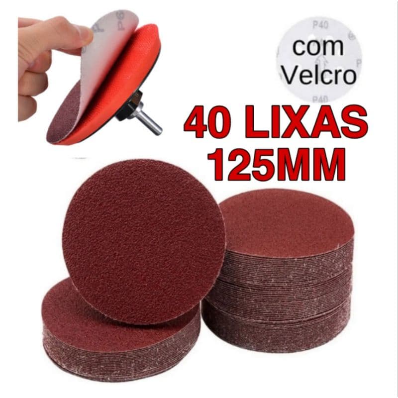 Lixa Disco 125mm 40 Unidades Variadas Com Velcro