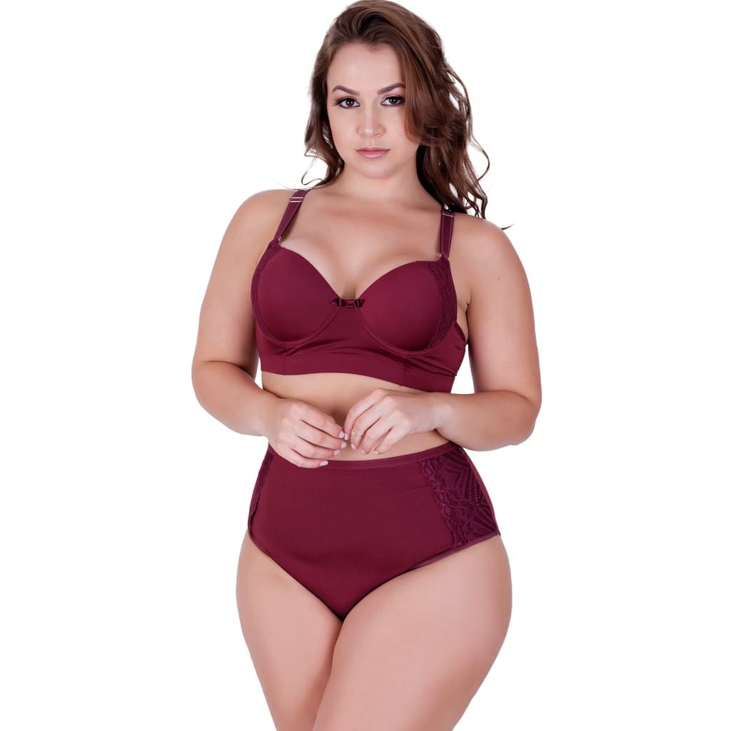 Conjunto Plus Size Sutiã Reforçado Bojão e Calcinha Cós Alto Dani