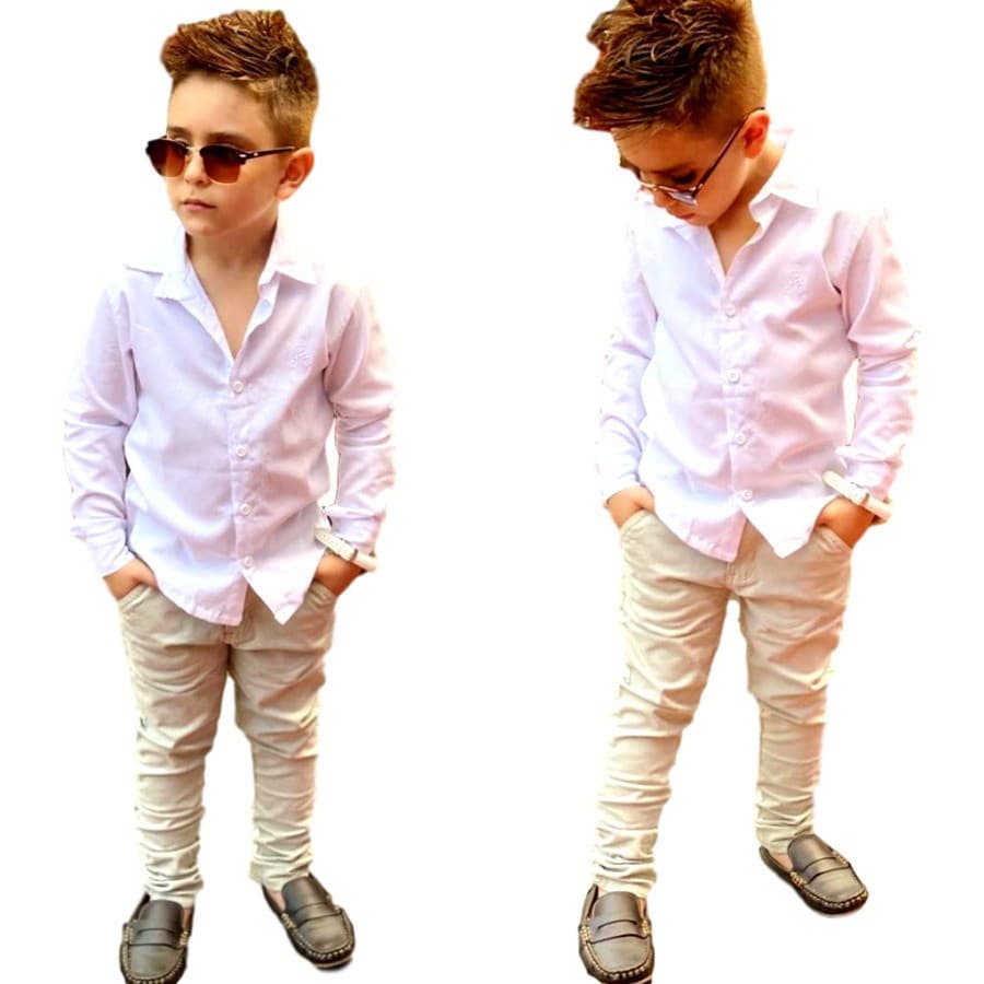 Conjunto Roupa Masculino Infantil Festa Social Calça + Camisa Longa 01-08 Batizado Casamento