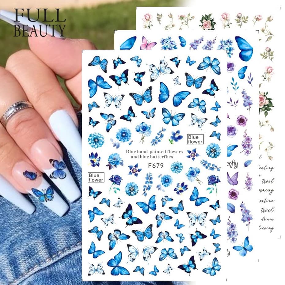 Autocolante De Unhas Flores E Borboletas - Adesivos Para Manicure DIY - Arte E Decoração De Unhas - Beleza E Cuidados Pessoais