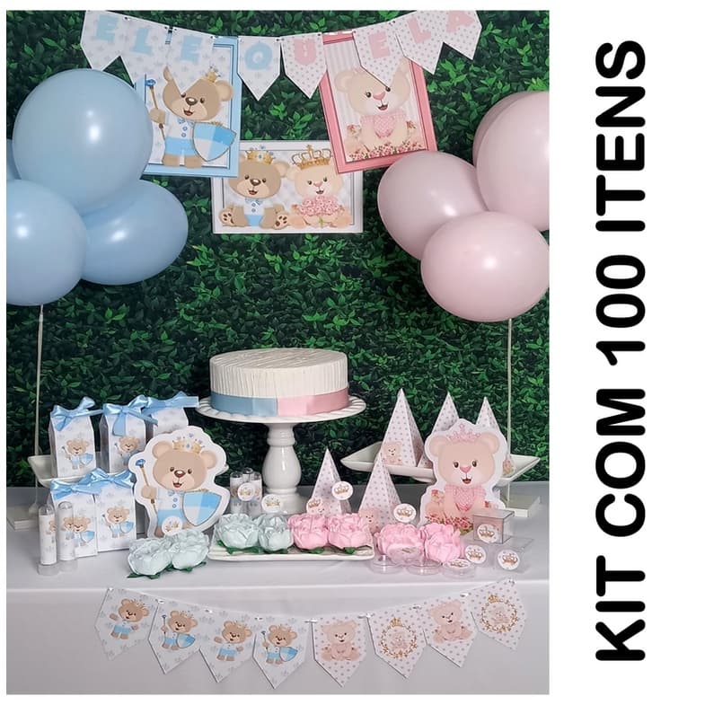 Cha Revelação Ursinhos Kit so um bolinho 100 itens