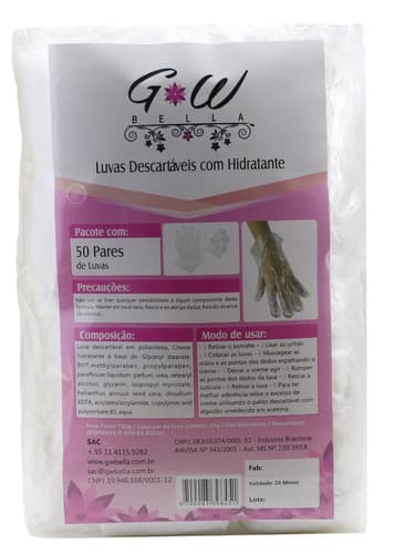 Luvas Com Creme Amolecedor De Cuticulas 50 Pares Premium