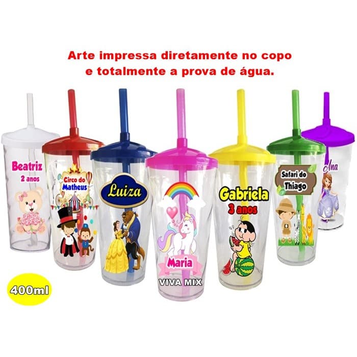 50 Copos Twister Shake Personalizado C/ Tampa e Canudo Lembrancinha Festa Infantil