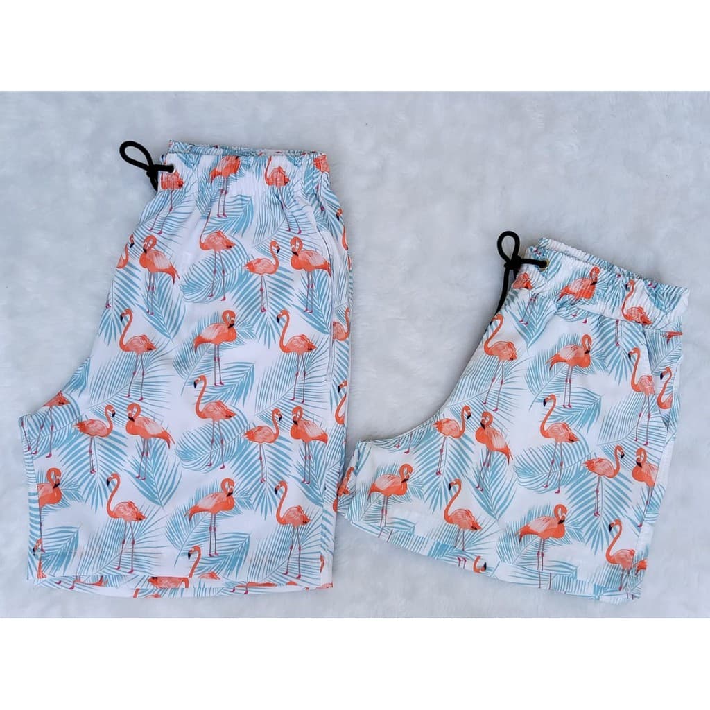 Kit Mozão Moda Praia Mauricinho Com Elastano Conjunto Kit Casal Verão Praia Bermuda Flamingo Namorados