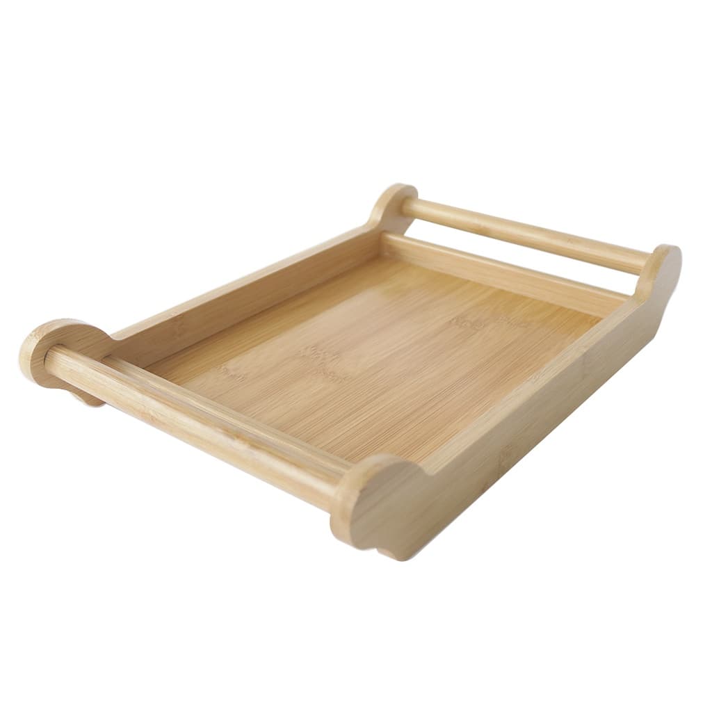 Bandeja De Bambu Retangular Com Alça Na Lateral 20x32x5cm