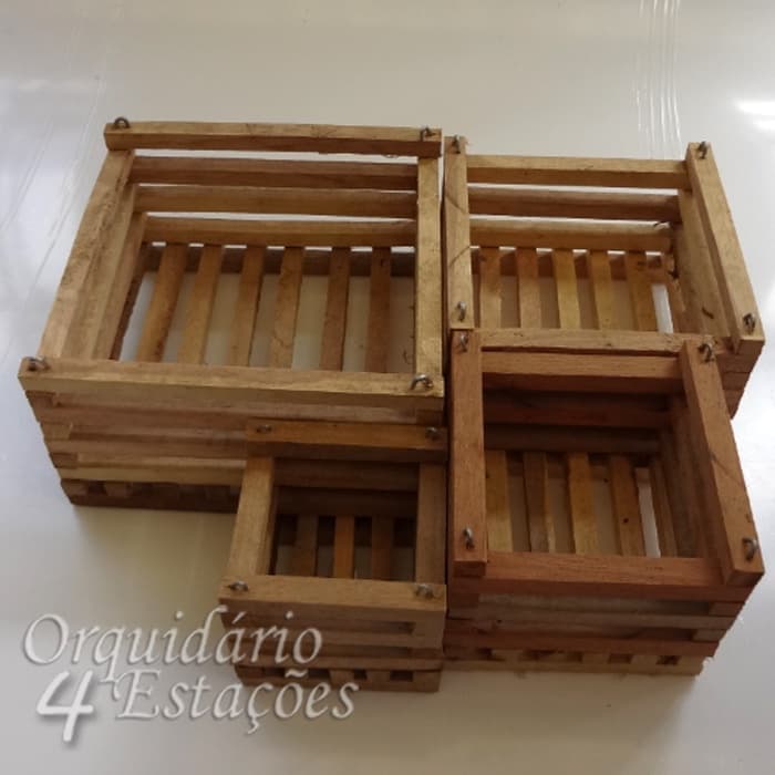 Jogo Cachepô de Madeira Rústico - Modelo Quadrado 4 Peças