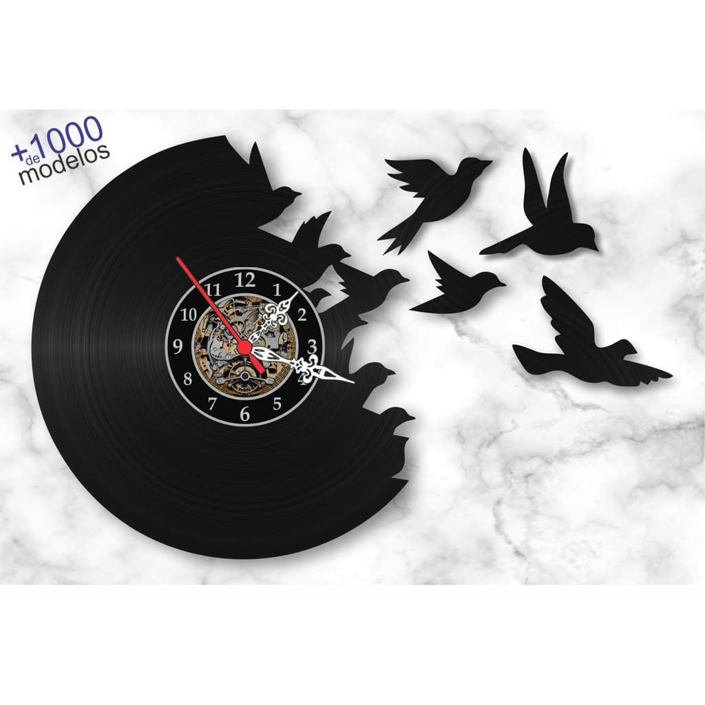 Relógio Parede Pássaros Voando Disco de Vinil Lp Decoração Cozinha Sala Quarto Arte Moderna