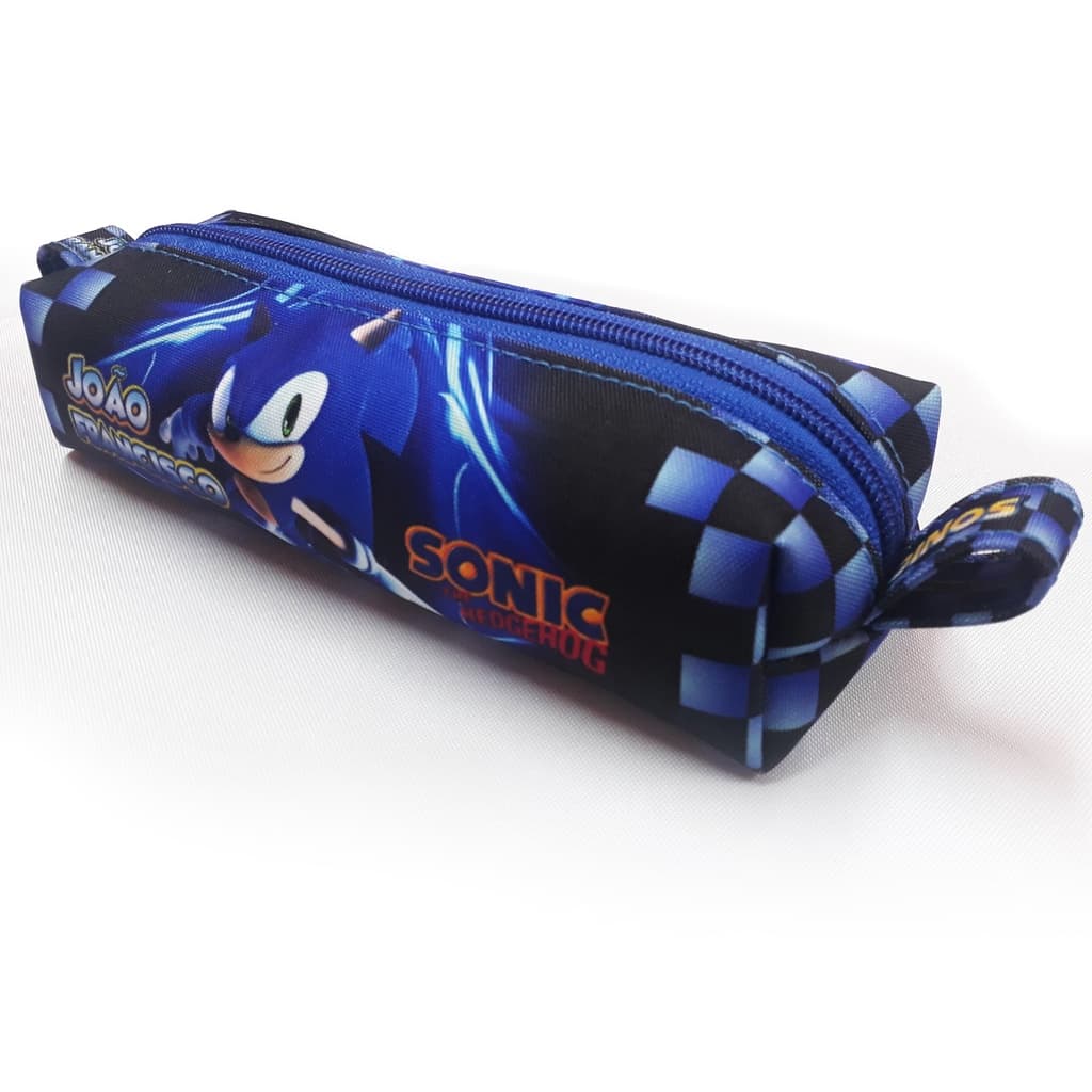 Estojo tradicional personalizado com nome tema Sonic