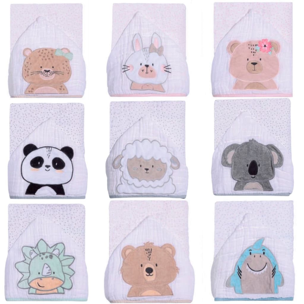 Toalha Fralda Bebê Soft C Capuz Bichinho Papi 90cmx75 Cm