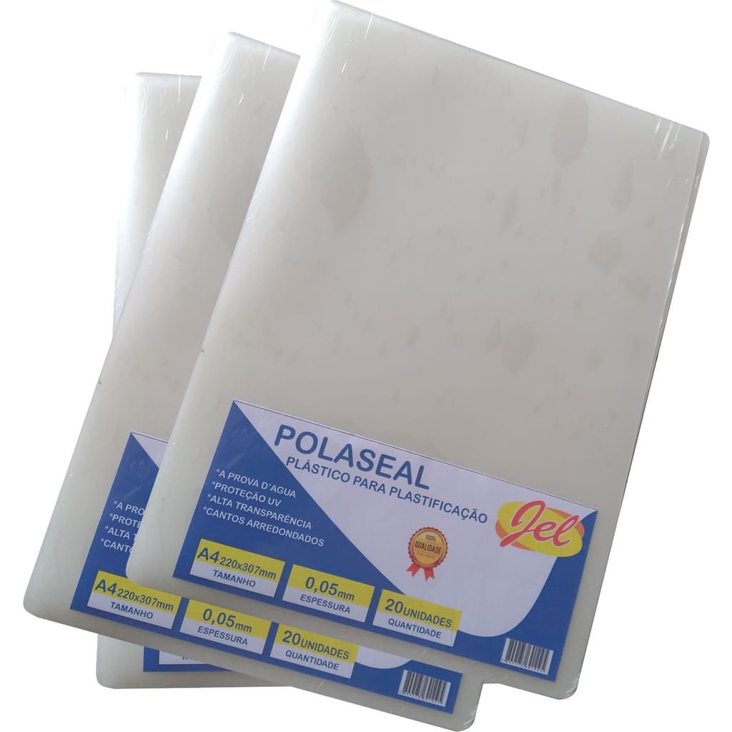 Plástico para Plastificação Polaseal Tamanho A4 125 Mícron Pacote com 20 plásticos