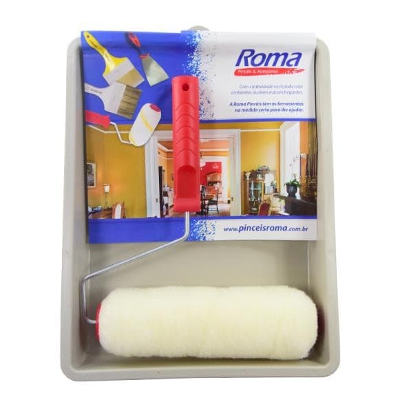 Kit Pintura 3 Peças Bandeja, Rolo, Lã e Cabo Roma