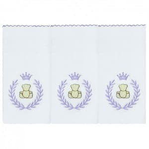 Kit 3 Fraldas de Ombro Bordada Urso Thed Lilás Tecido Toalha Fralda Dupla 100% Algodão