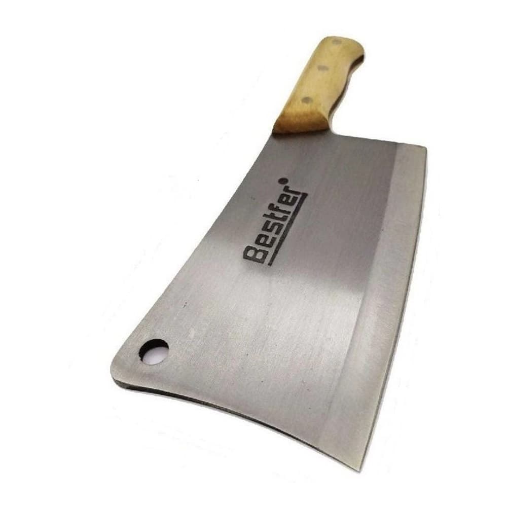 Cutelo Profissional 8" Aço Manganes Faca 20,5cm Rústico com Furo Cabo Madeira Bestfer BFH1763