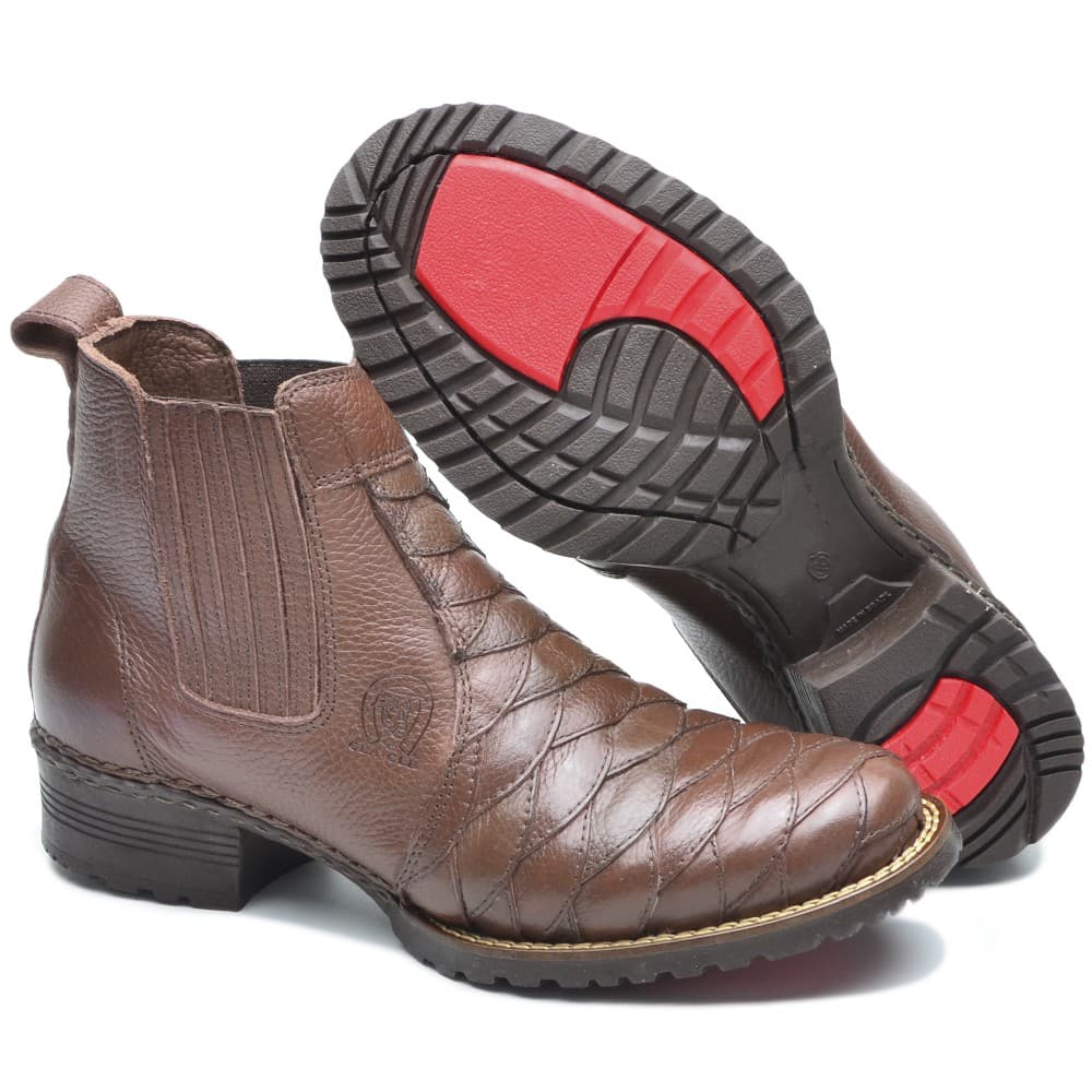 Bota Masculina Escamada ClaCle em Couro Legítimo Chocolate