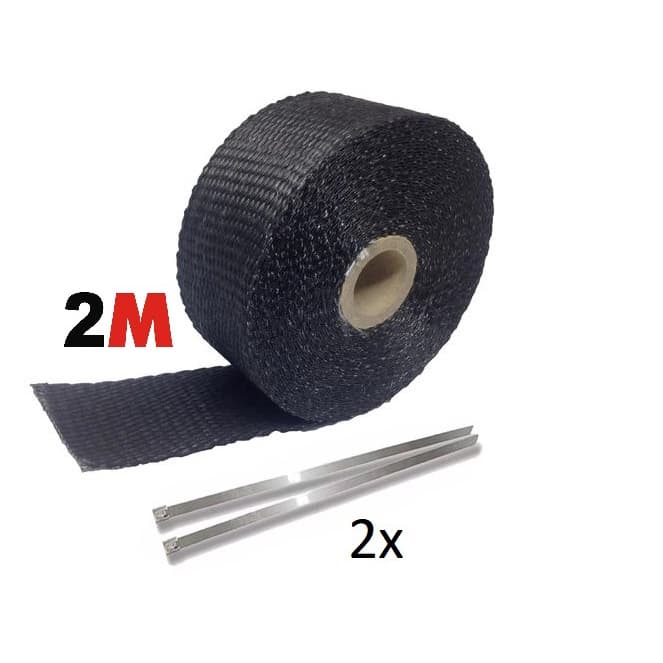Fita Manta Termica Termotape Preta para escapamento carro e moto 2 Metros + 2 Abraçadeiras