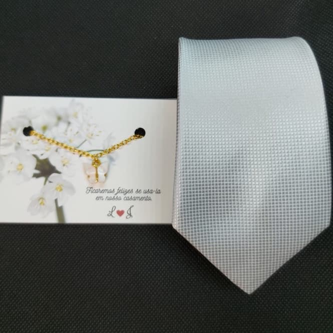 kit Gravata para padrinho com pulseira para madrinha prata para casamento
