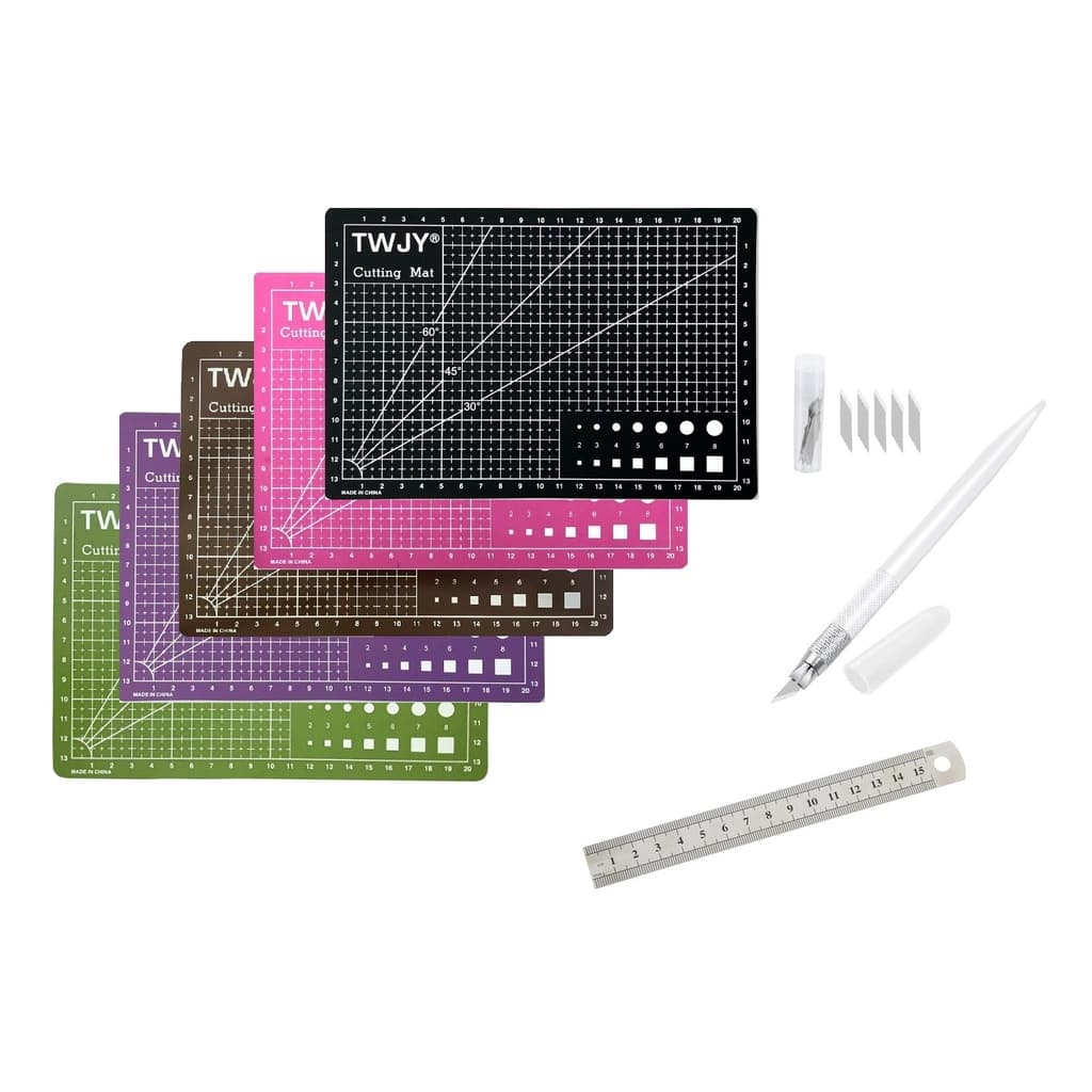 Kit Scrapbook Base De Corte 22cm X 15cm + Régua de Metal 15cm + Estilete de Precisão + Refil com 5 Lâminas