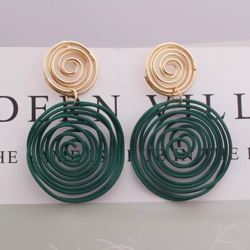 Brincos femininos Circulos Grande Verde com dourado Presente de aniversário