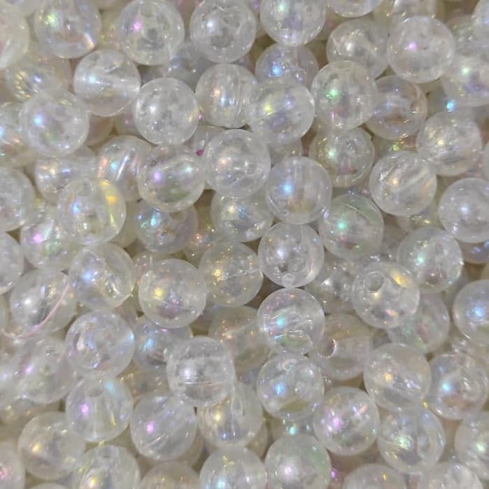 Pérola de ABS 10mm  Cristal  Holográfica irisada Com Furo Passante Pacote Com 50 Unidades