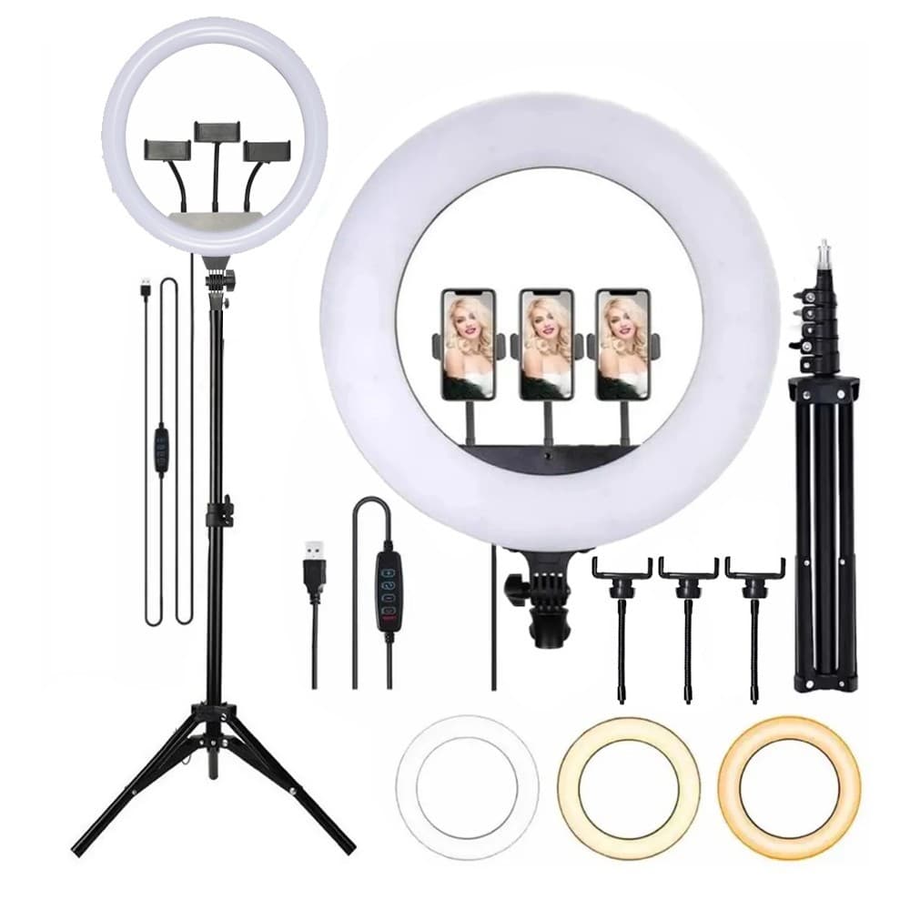 Ring Light Iluminador 36cm 14 Polegadas + tripé 2.1m + 3 suporte de celular