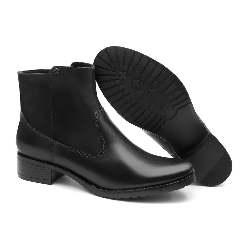 Bota Coturno Couro Feminino Confortável Cano Curto Salto Baixo