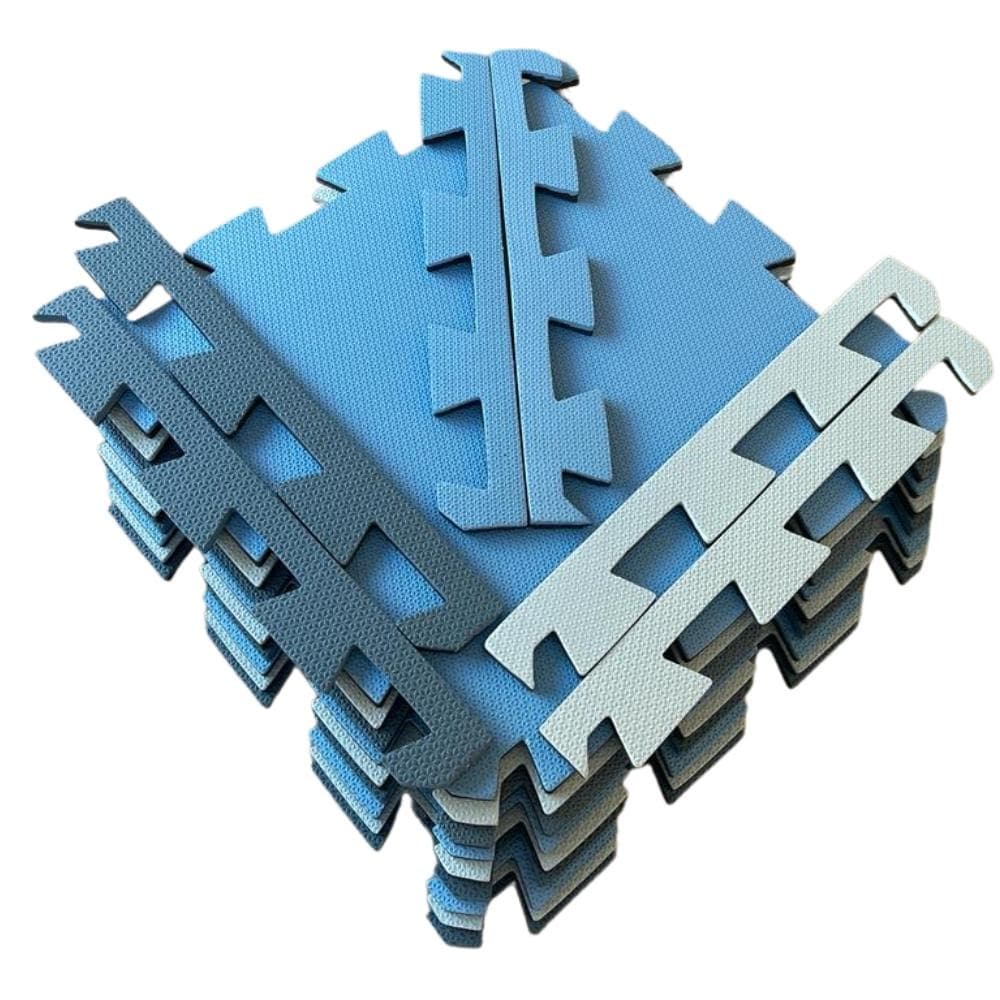 Kit 12 Tatames Tapetes Masculino - EVA Tons de Azul 50x50x1cm