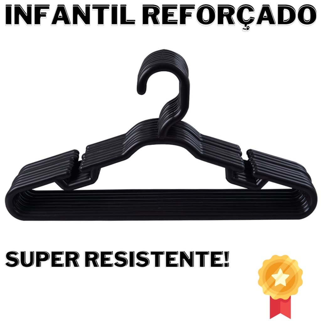 30 Cabide Infantil Reforçado Preto 8mm Para Roupas Infantis