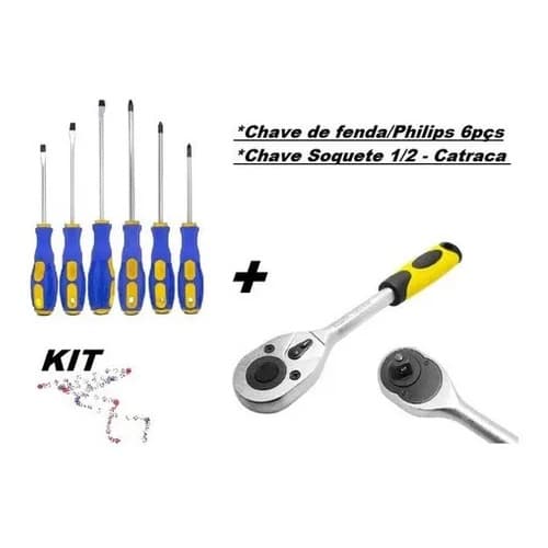 Kit Chave Fenda Philips 6 Peças Imantada + Chave Soquete 1/2