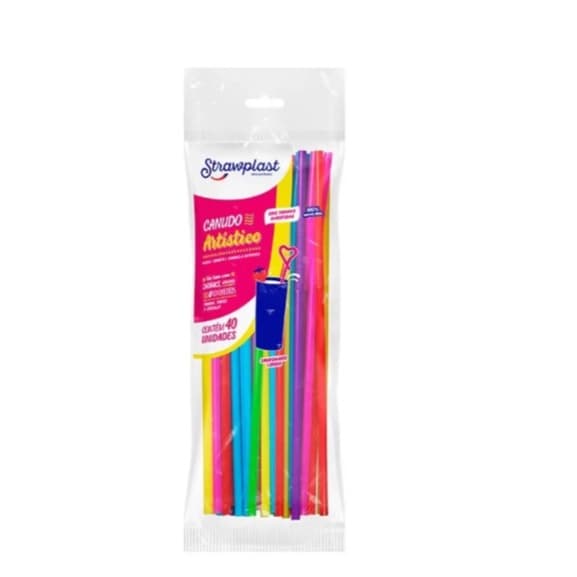 Canudo Decorativo Artístico Drink Flex Colorido 40 Unidades Decorativo Artístico