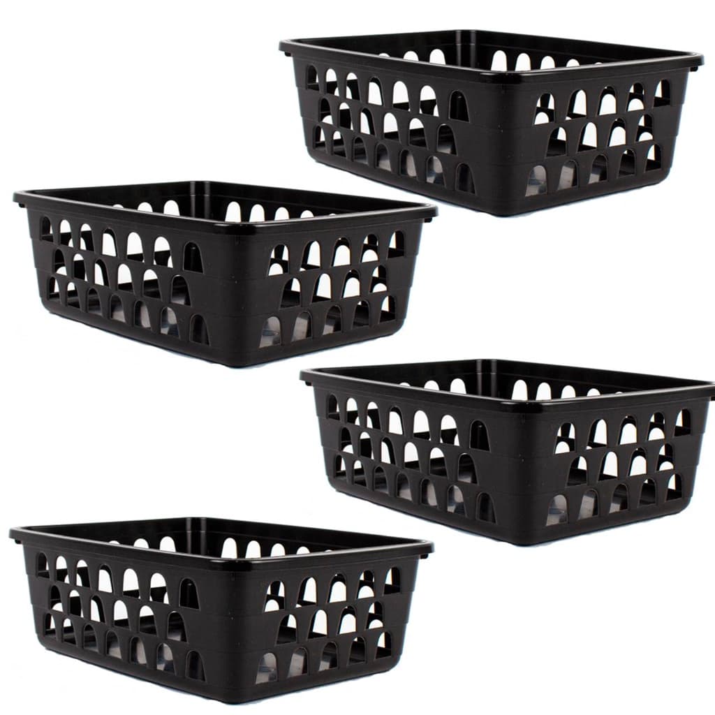 Kit 4 Cestos Multiuso Organizador Médio Preto 20x15,5x6,5Cm