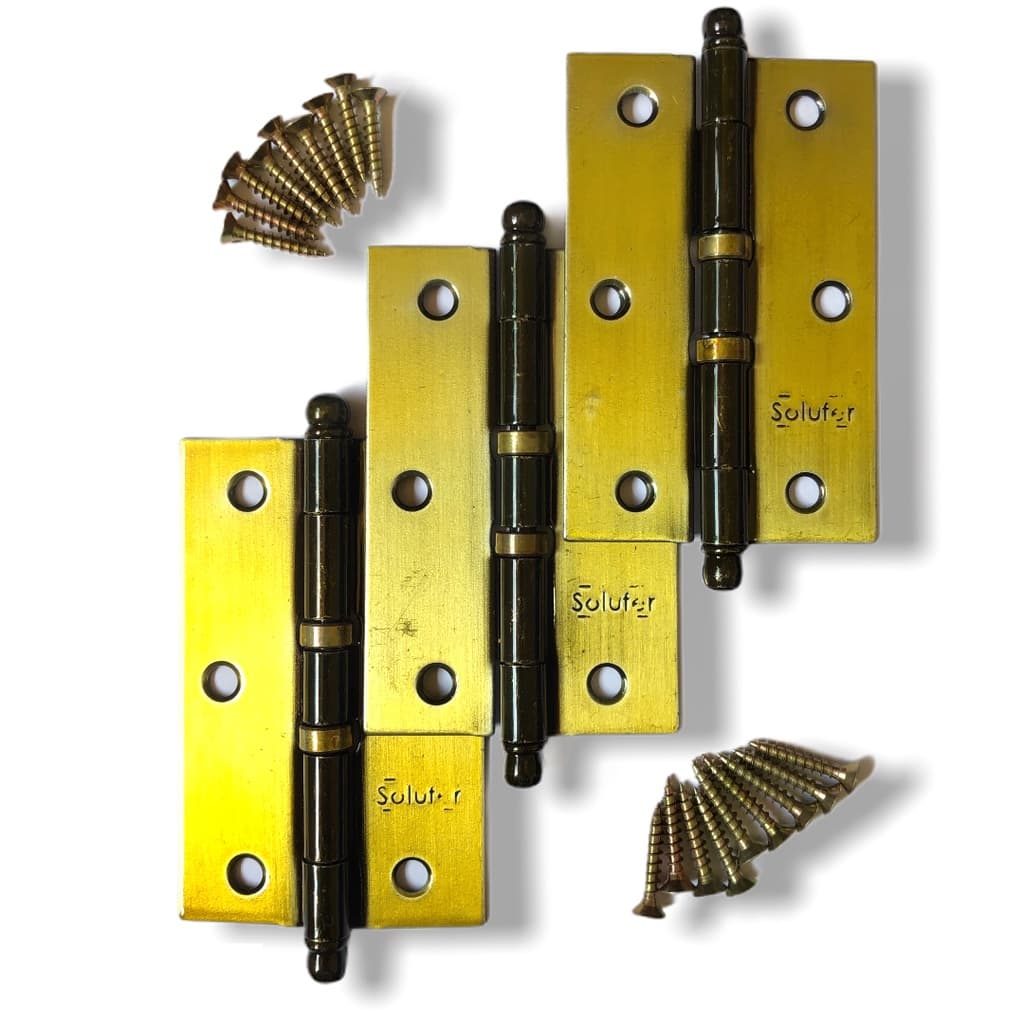 Dobradiças Porta Janela Madeira 3 1/2 C/anel Flo - Kit Com 30 Peças - Parafusos Inclusos - Cor Dourada Colonial