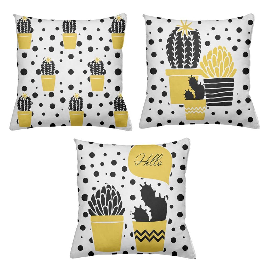 Kit 03 Capas Almofadas Decorativas Cactos Amarelo QB0013