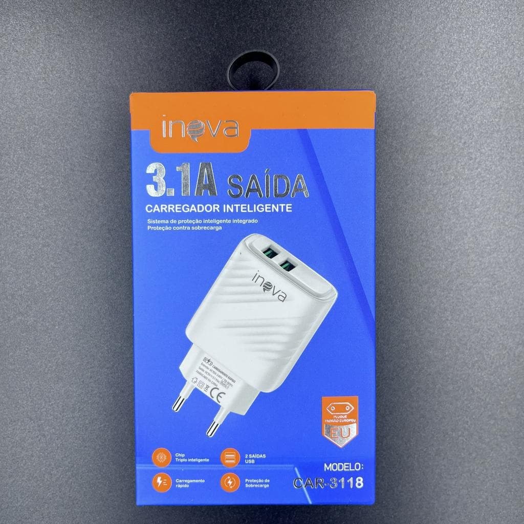 10pcs Carregador Celular 2 Entradas USB Fonte Tomada 3.1A Rápida INOVA Aacado