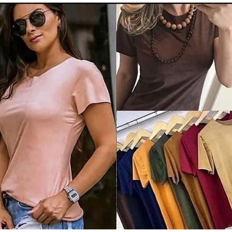 Blusa Suede Feminina Aveludada Manga Curta Blusinha Modelo Tshirt