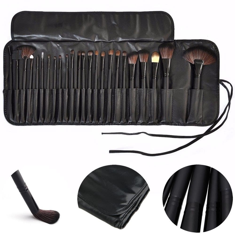 Kit de 24 Pincéis Para Maquiagem Profissional com Estojo Preto CBRN10424