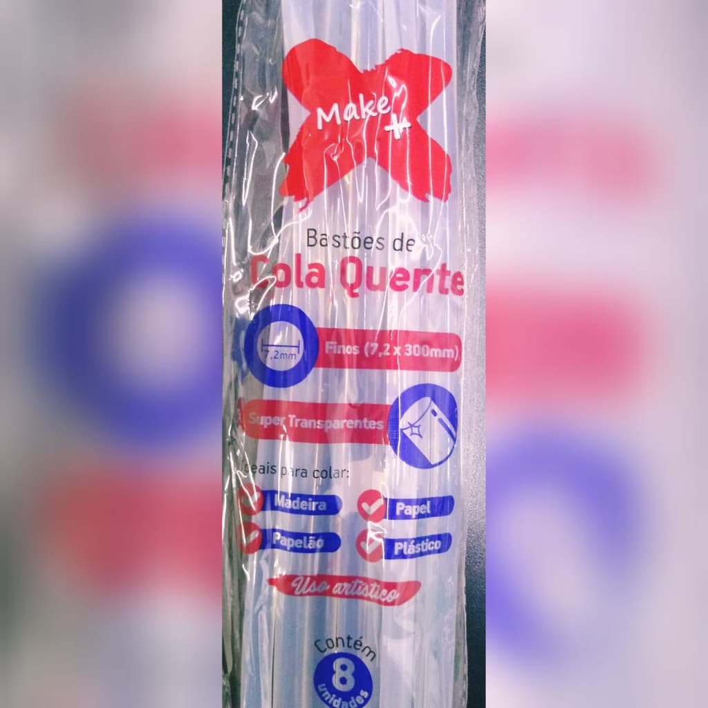 Cola Quente Bastão Fino 7,5mmx30cm Make Mais Transparente 100 gramas com 8 unidades