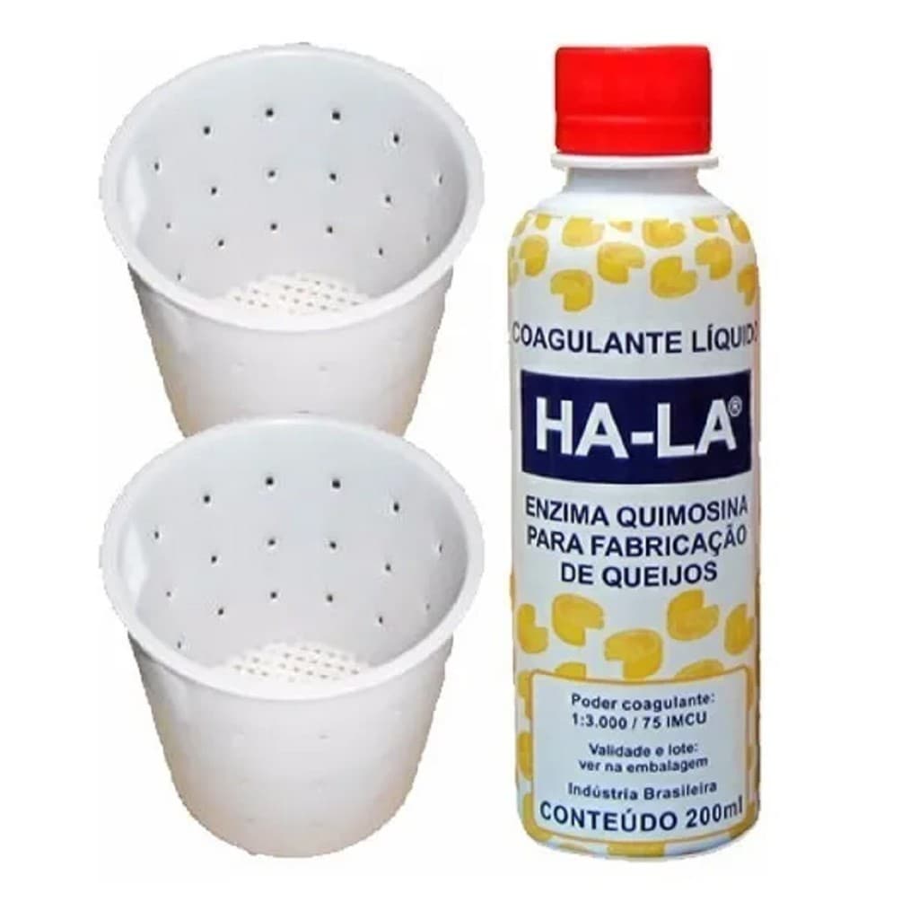 Coalho Líquido Ha-la 200ml Coagulante Queijo + Kit 2 Formas para Queijo Minas 500g