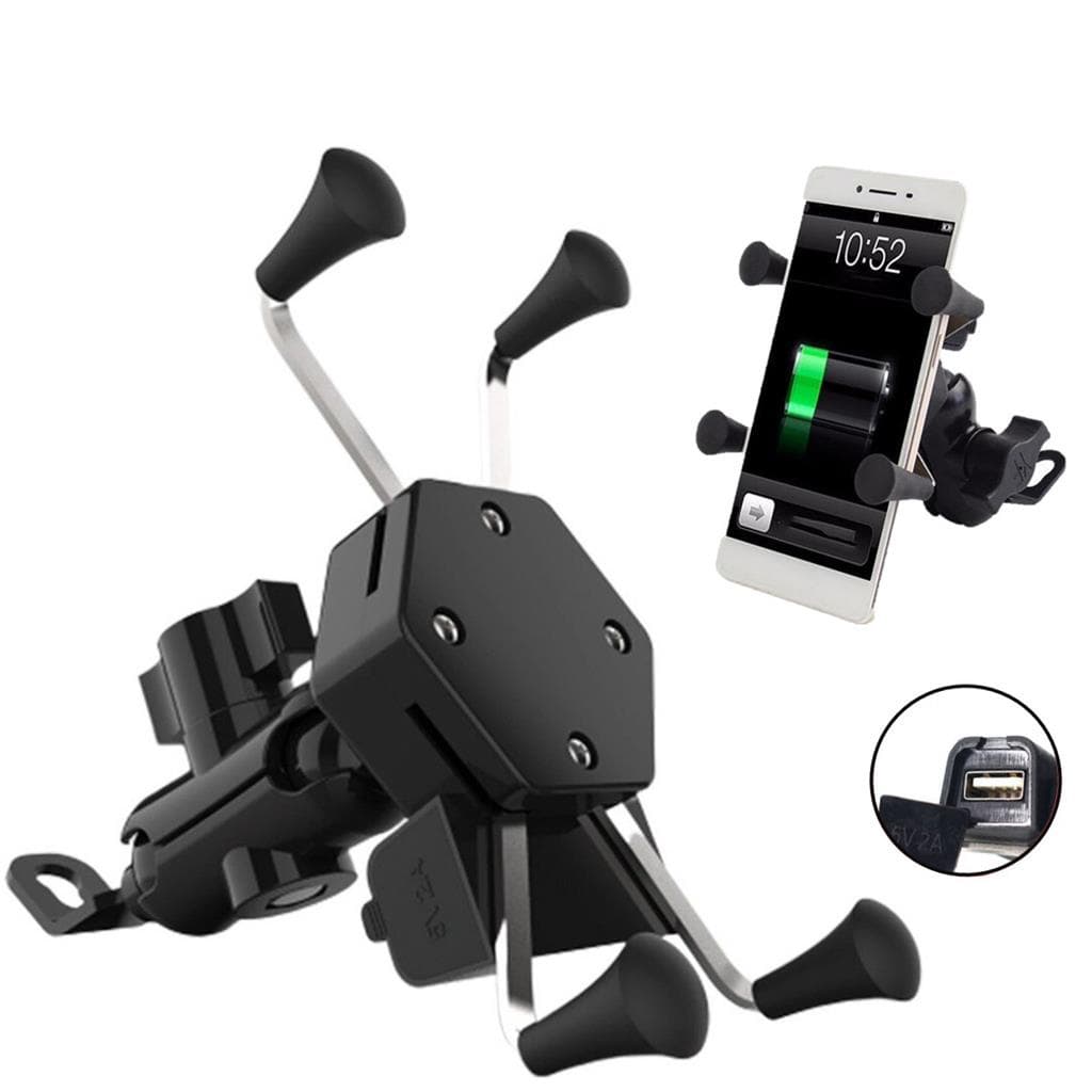 Suporte De Celular Garra para Motocicleta Moto Carregador Usb Articulado Com Elástico de Segurança