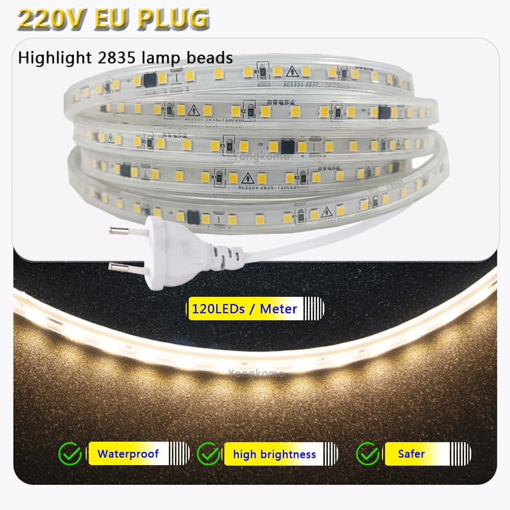 100M 120LEDs LED Faixa Externa À Prova D'água Branco Quente SMD Strip SMD2835 Light 220V Flexível Home Interior Teto Cov