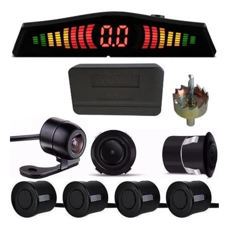 Sensor Estacionamento 4 Sensores Preto + Camera Ré Borboleta