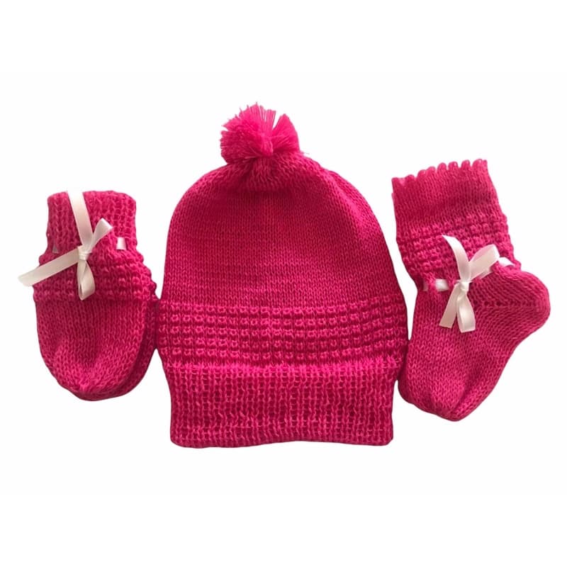 Kit de Bebê com Touca, Luva e Sapatinho Pink