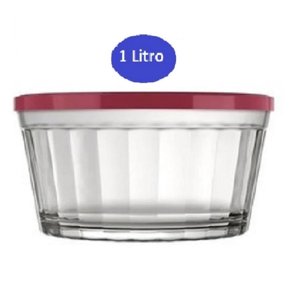 Pote bowl de Vidro 1 litro com tampa colorida mod. Americano.